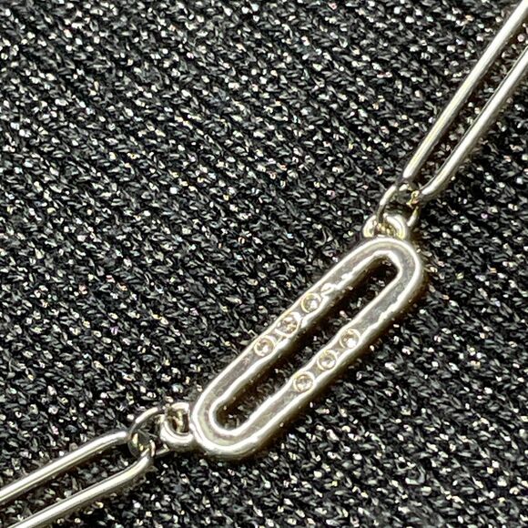 ~ Marlyn Schiff Pave Link Necklace 16-18" Silvertone / Cubic Zirconia - Picture 9 of 15